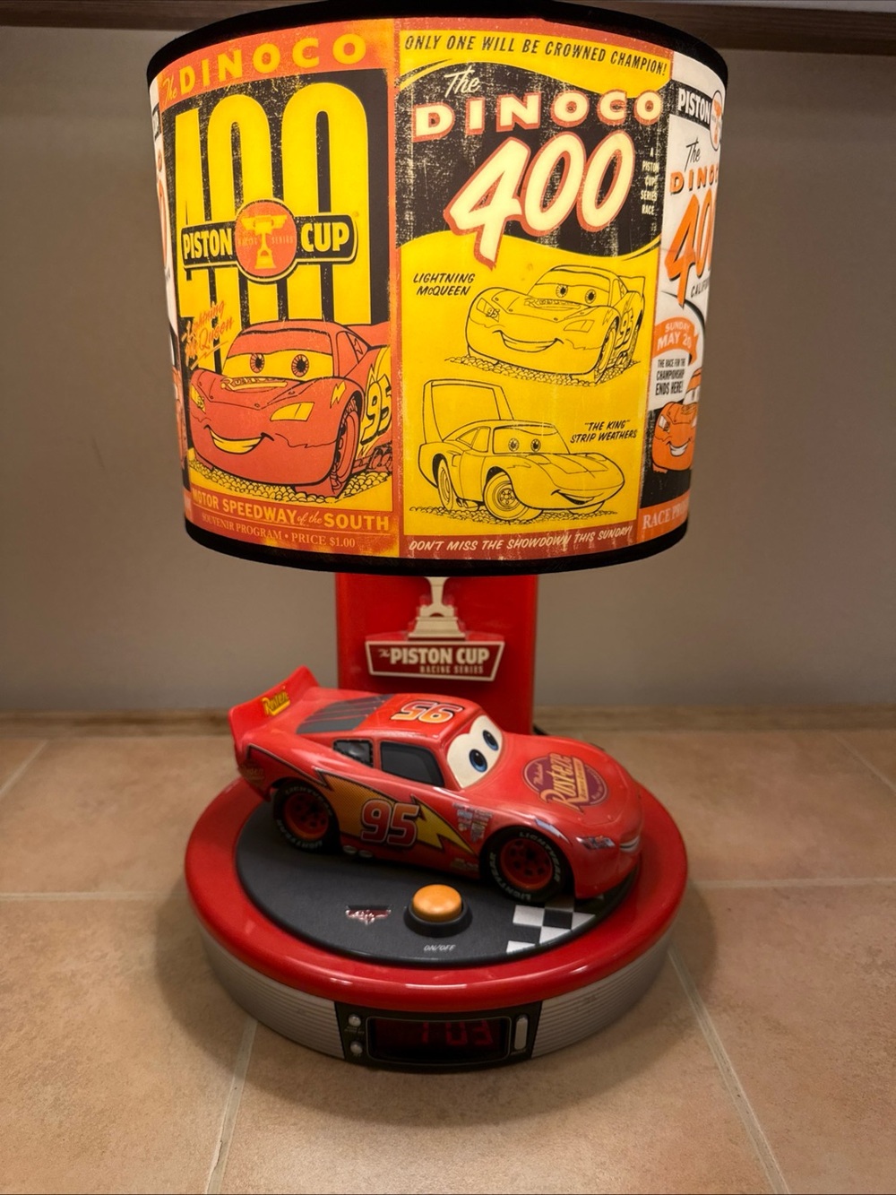 Disney Red Lightning McQueen Themed Kids Lamp with Yellow Graphic Shade